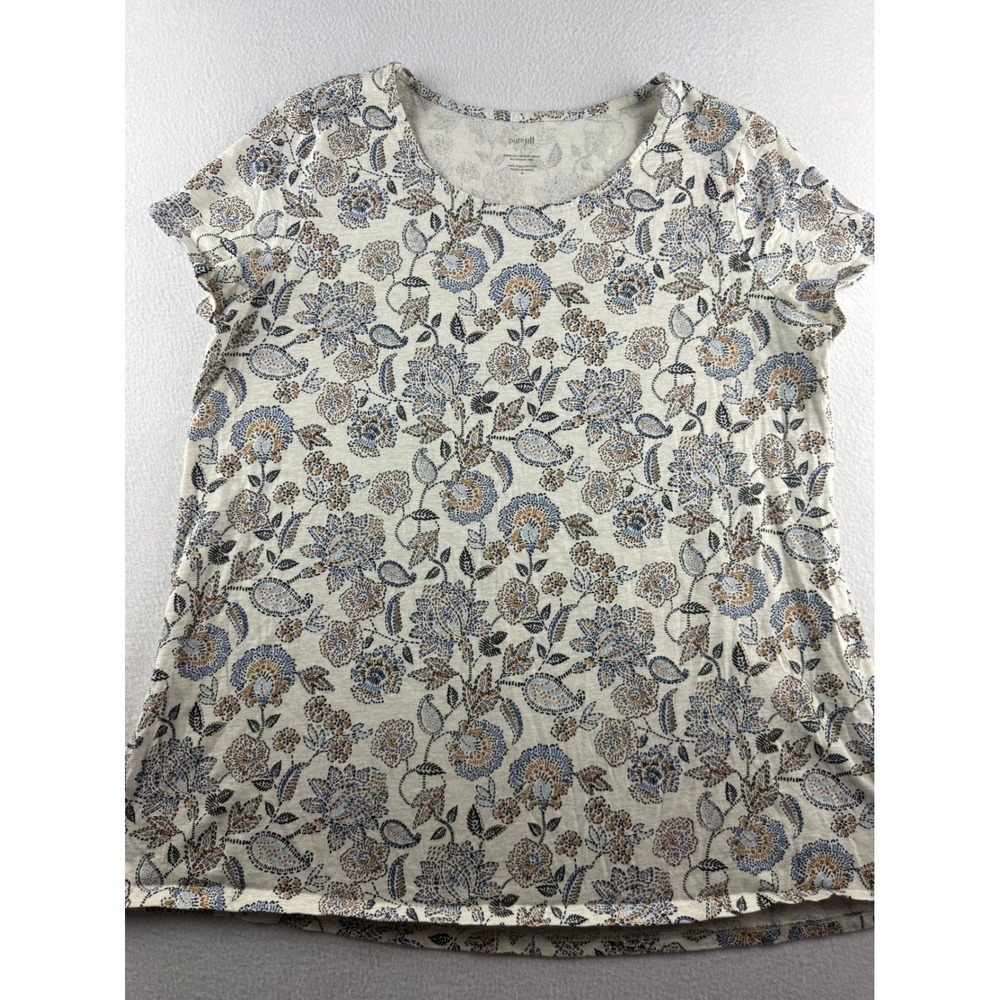 Pure Jill Scoop Neck Elliptical Tee Womens M Pima Cotton Floral Paisley Blue